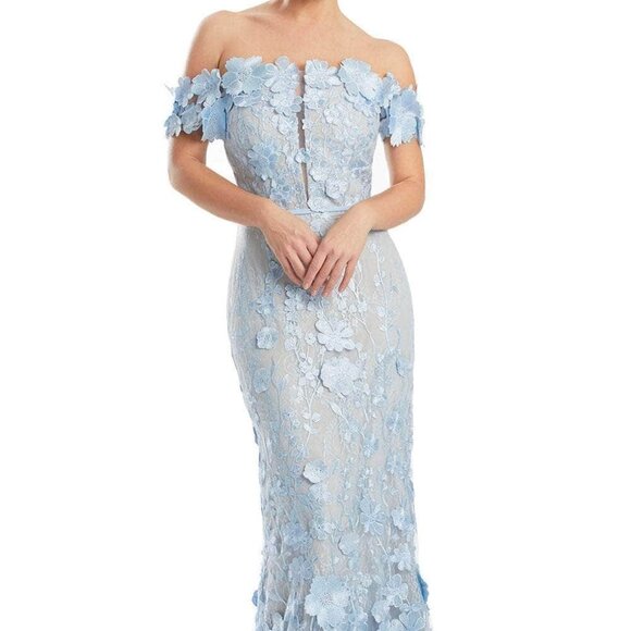 NWT Alexander by Daymor 1971S24 Lace Applique Prom Dress Light Blue Size 8 - Picture 1 of 6